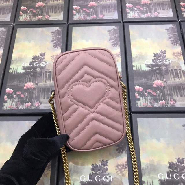 Gucci女包 598597 古馳2020新款女包 Gucci裸粉色牛皮手機包  gqy1160